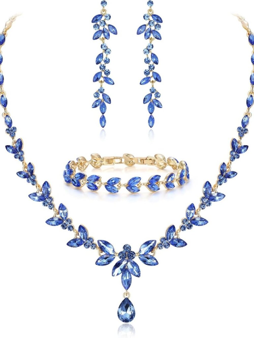 Elegant Marquise Crystal Leaf Bridal Jewelry Set - Perfect for Weddings & Prom